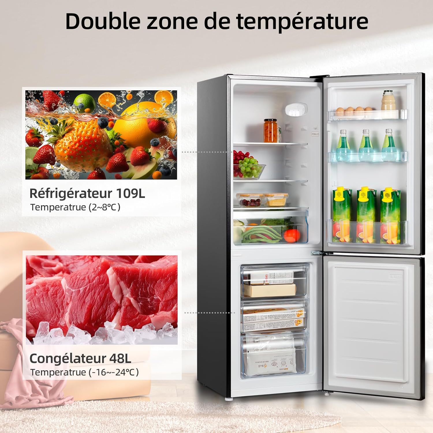 Réfrigérateur à congélateur inférieur CHIQ CBM159LEBD 157 litres (109 + 48)