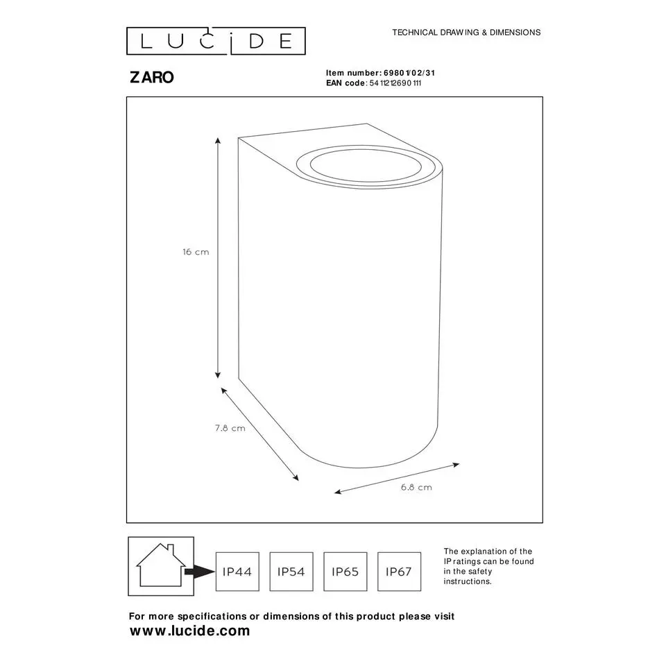 Lucide ZARO Wandspot - Wit