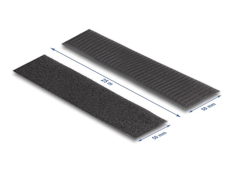 Delock Klettband 25m x 50mm Strapazierfähig Schwarz Delock Strapazierfähiges Klettband mit Haft- und Flauschband L 25 m x B 50 mm schwarz