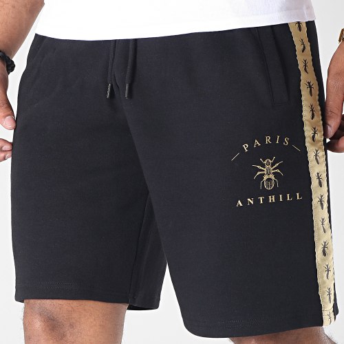 Short Jogging Avec Bandes Tape Noir Doré