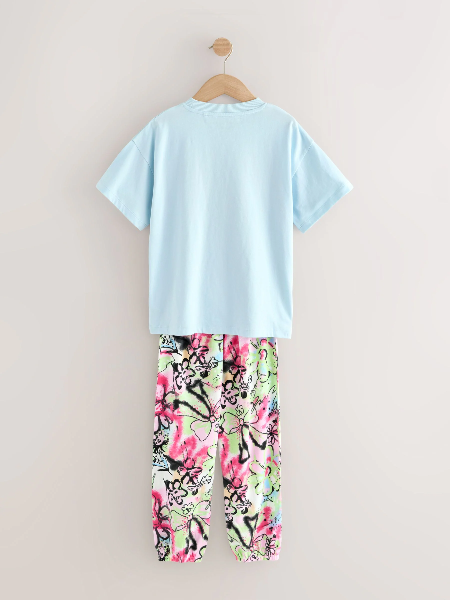 Blauw/ecru graffiti strik - Verpakking van 2 pyjama's met joggingbroek (3 - 16 jr)