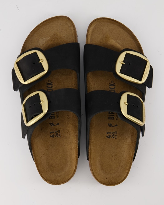 Birkenstock Arizona Big Buckle Nubukleder Pantoletten in Schwarz