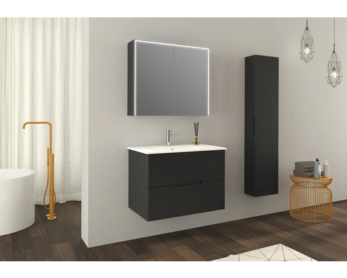 Jungborn QUATTRO SEDICI NOVE spiegelkast, 80 x 20 x 70 cm, matzwart, 2-deurs, LED, IP44