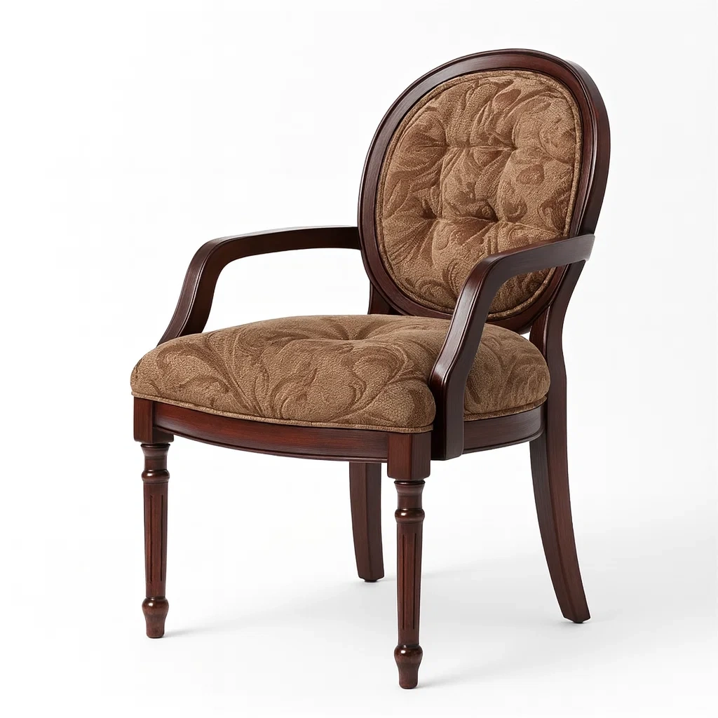 Fauteuil en bois massif avec tissu marron