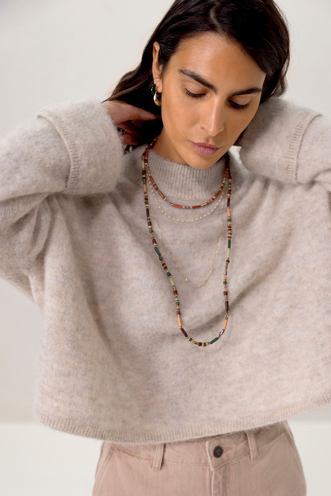 Lange ketting met multicolor kralen