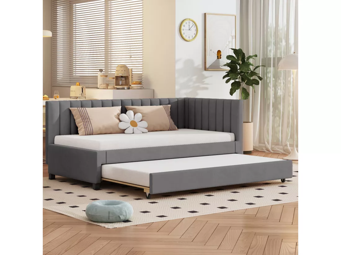 Canapé convertible 90*200,, Lit multifonctionnel avec sommier à lattes, Lit pour adolescent, Gris, Tissu velours