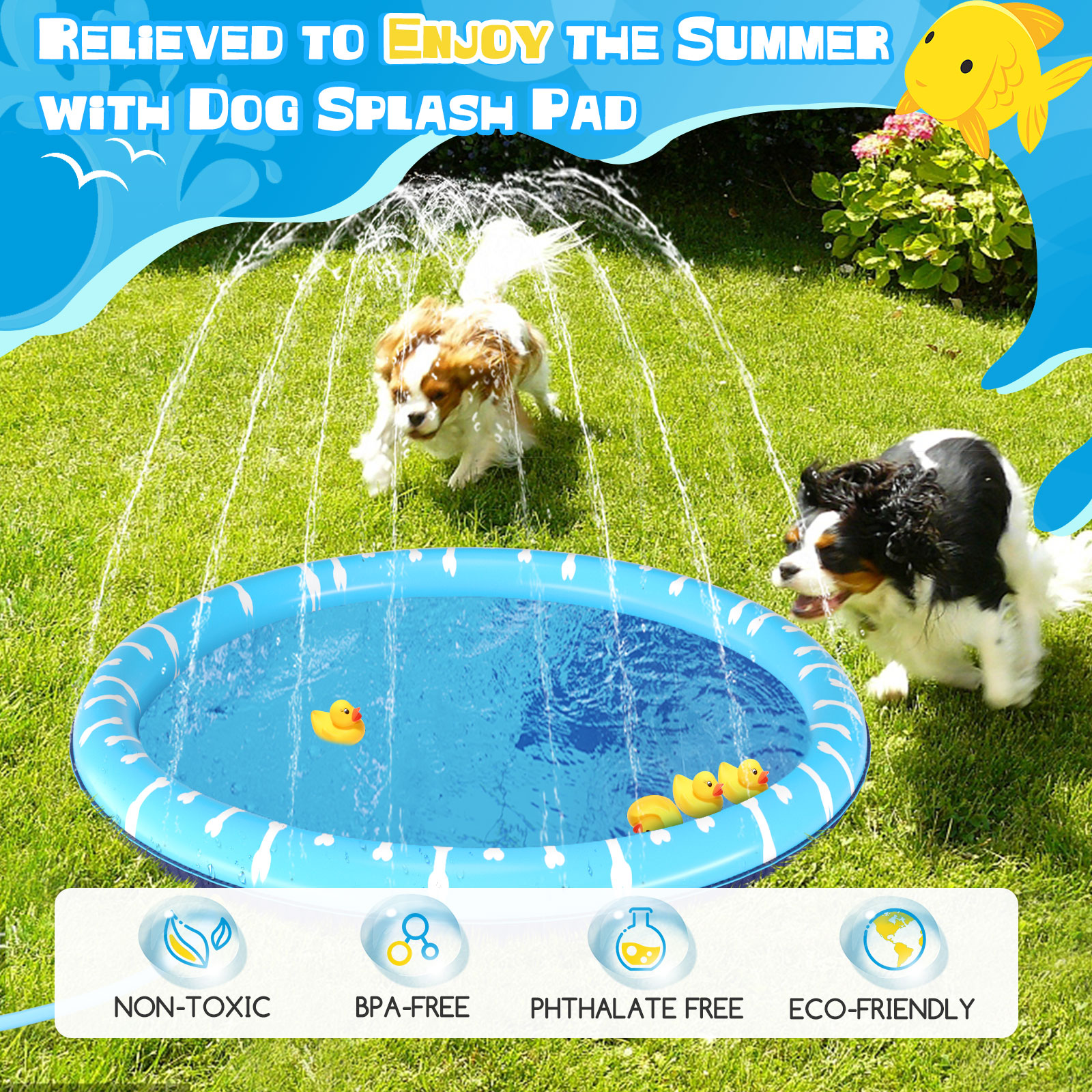 Piscina grande para cães Nobleza, piscina dobrável para cães de 100 cm/39 pol., tapete de respingos para cães, espessa de 0,55 mm, tapete antiderrapante para brincar na água, brinquedo de verão para jardim ao ar livre (1)