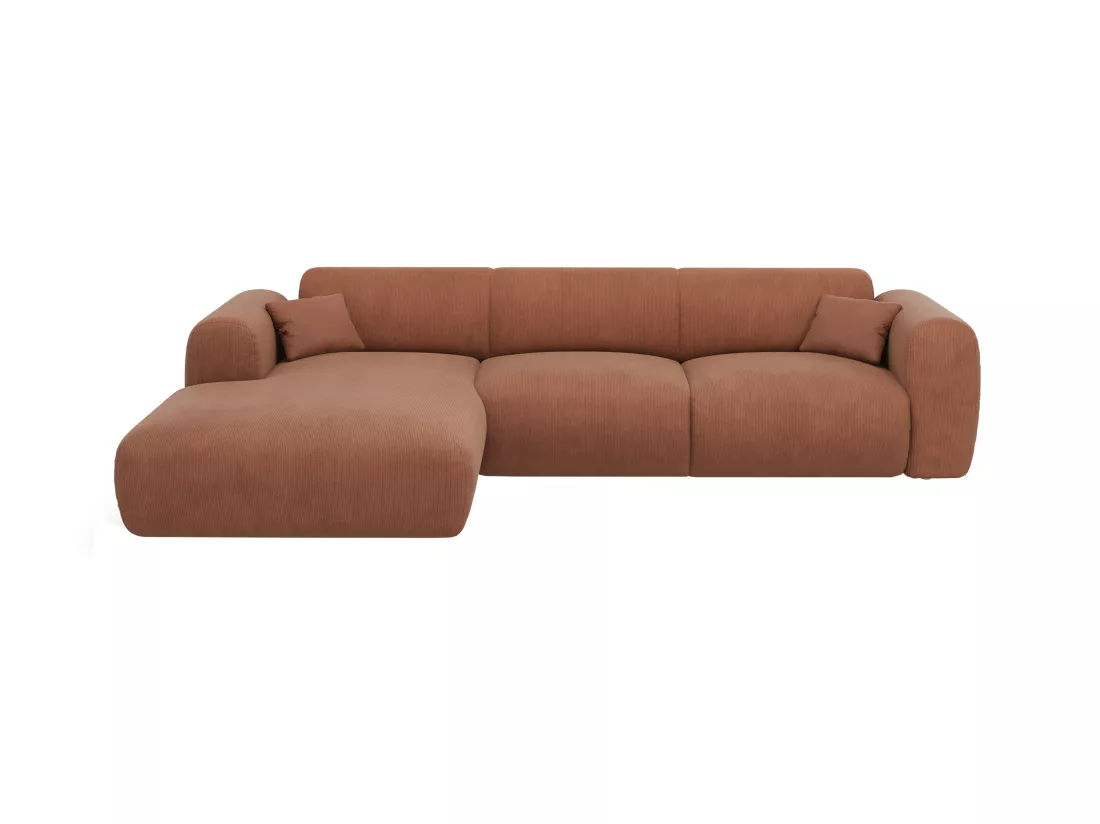 Grand canapé d'angle gauche en tissu texturé terracotta POGNI de Maison Céphy
