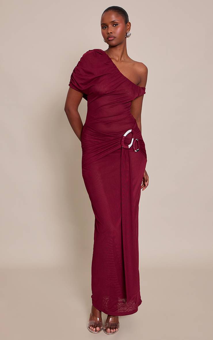 Prune Robe Longue Drapée Avec Détail De Garniture En Mousseline