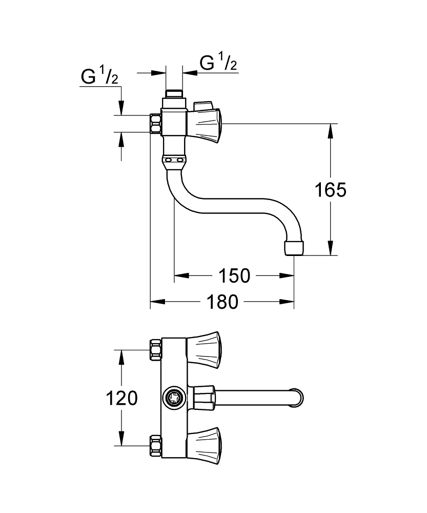 Grohe Costa-L douchekraan m. omstel z. koppelingen HOH=12cm chroom