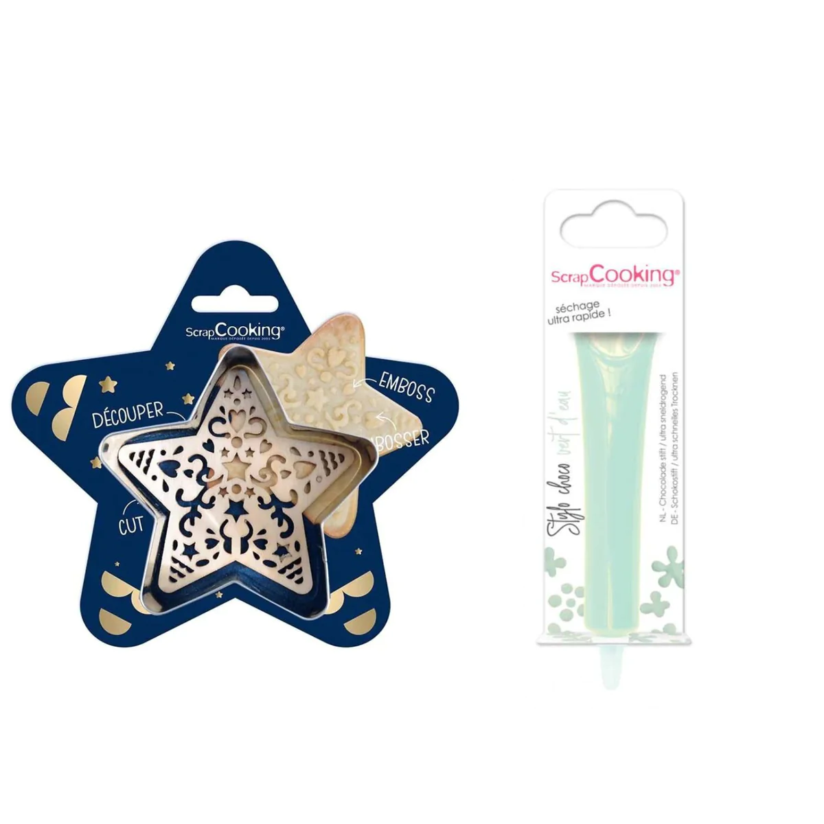 Kit pour biscuit en relief Étoile + Stylo au chocolat vert d'eau Scrap