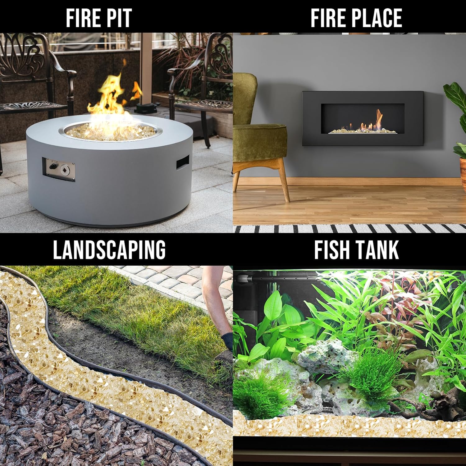 Skyflame Hochglanz 4,5 kg Feuerglas Feuerstelle Kamin Landschaftsbau 1/10.2 cm Gold Reflektierend