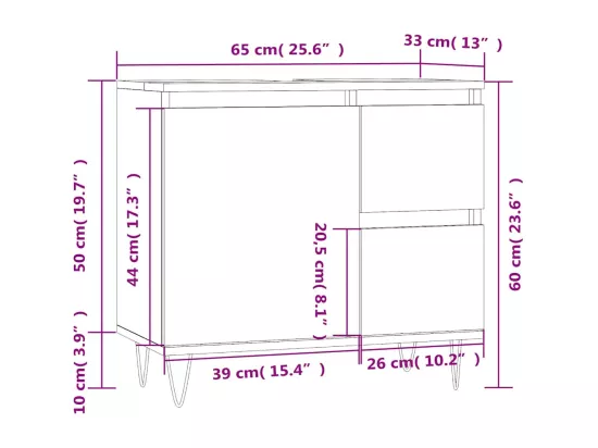 Armoire de bain chêne fumé 65x33x60 cm bois d'ingénierie