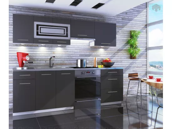 Cuisine GIOVANNA 7 éléments - graphite mat 2m40 - grand casserolier