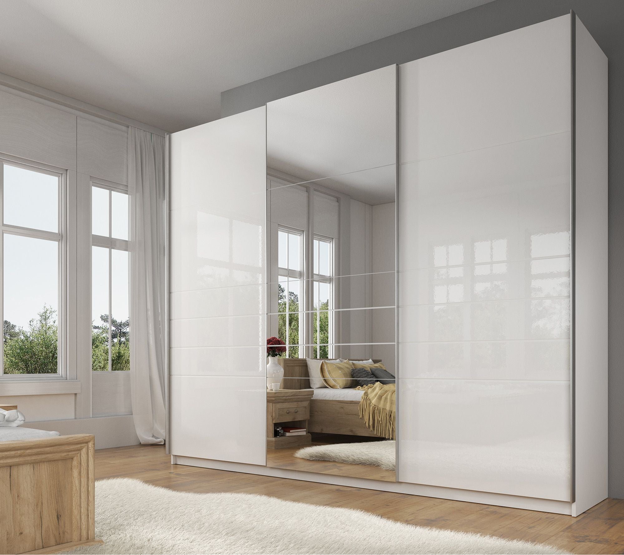 Mariah - Kledingkast met schuifdeuren - Wit - 263x66x224 cm