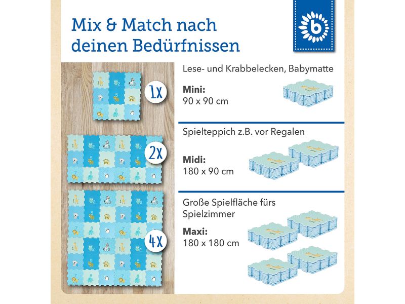 bieco Puzzlematte Tiere Blau, 18-teilig Spiel- und Schutzmatte