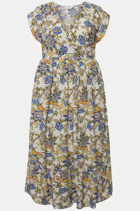Maxikleid, Straight Fit, Blumenprint, elastische Taille, sonnengelb