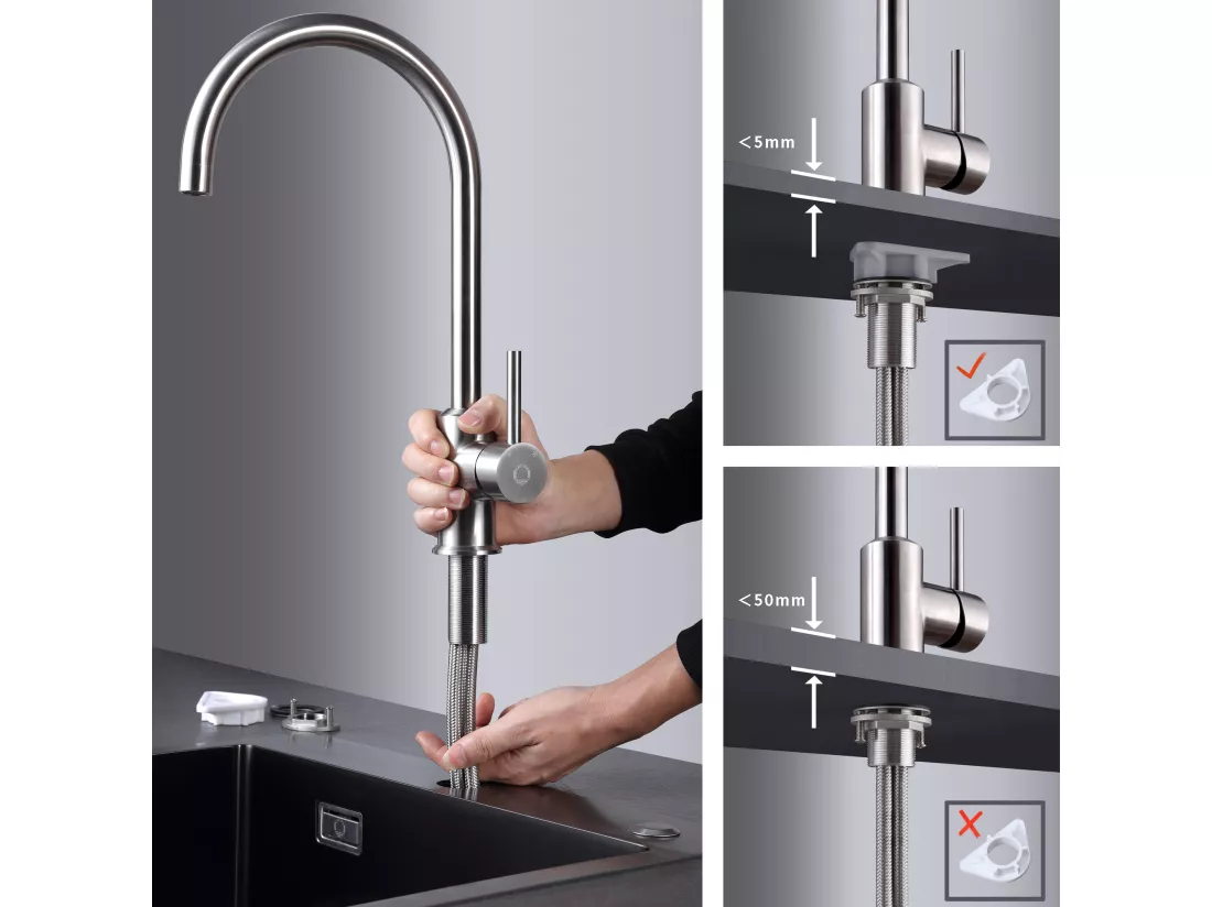 Cecipa max Mitigeur de Cuisine Monocommande, Robinet Évier en Acier Inox , Robinetterie Rotatif à 360° Brossé,EU Modèle