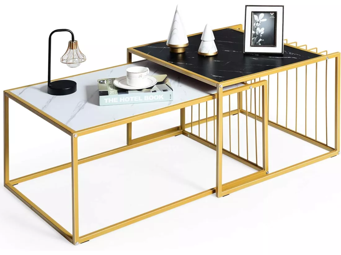Lot de 2 tables basses gigognes scandinave moderne design combinaison libre