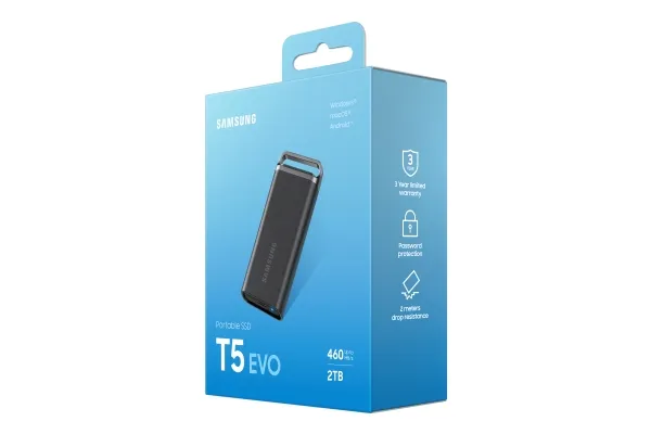 Samsung T5 Evo MU-PH2T0S - SSD - krypteret - 2 TB - ekstern (bærbar) - USB 3.2 Gen 1 (USB-C stikforbindelse) - 256-bit AES - sort