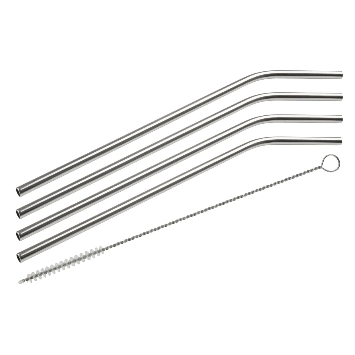 Lot de 4 pailles incurvées en inox avec goupillon Bar Concept Fackelma
