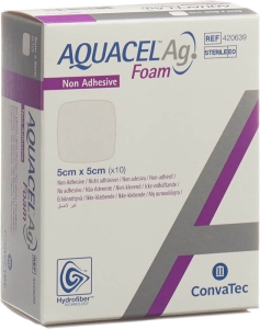 AQUACEL Ag Foam nicht adhäsiv 5x5cm, 10 Stück