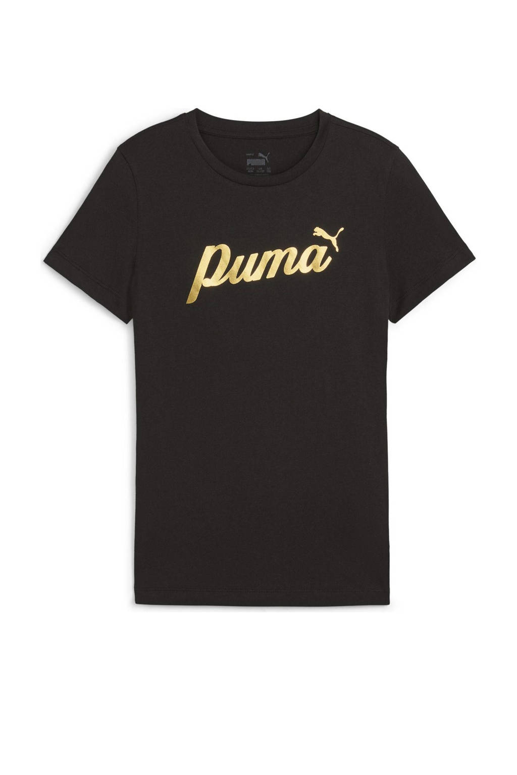 Puma T-shirt Ess+ met logo zwart/goudkleurig
