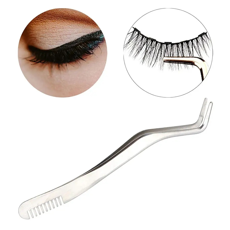 2in1 Edelstahl Wimpernkamm Eyelash Pinzette Make-Up Tool - Silber