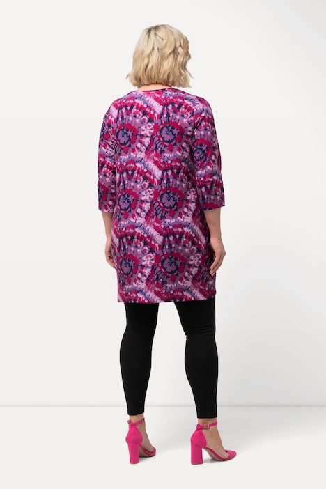 Longshirt, Batikmuster, Zipper, V-Ausschnitt, 3/4-Arm
