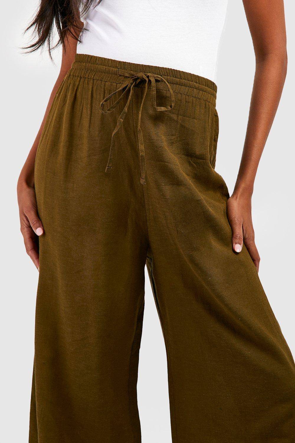boohoo Pantalon de maternité en imitation lin avec cordon de serrage et jambes larges