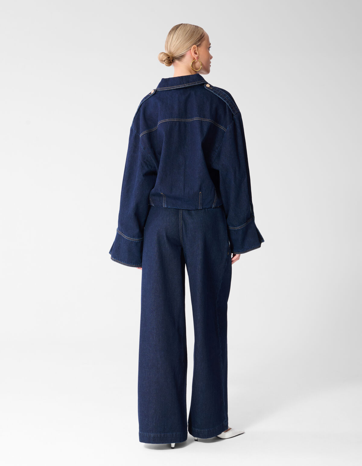 Oversized Fit Denim Blouse Donkerblauw