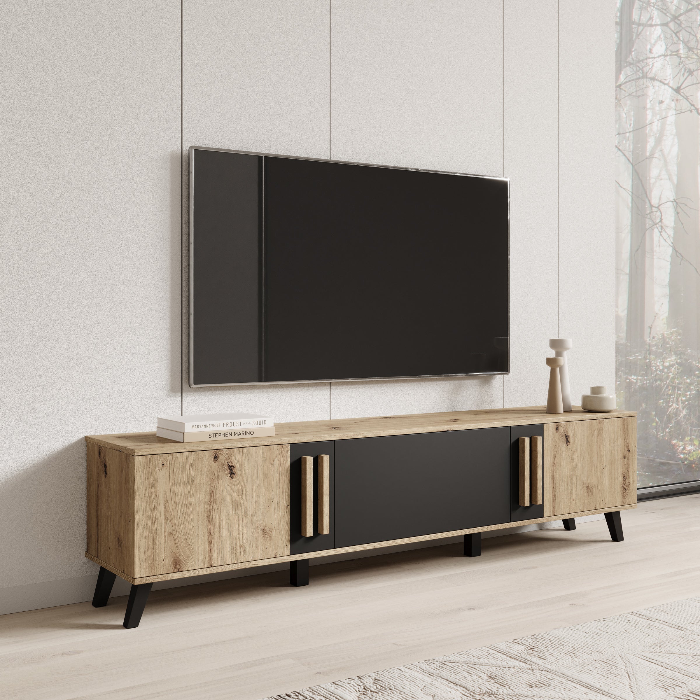Meubella - Hydra - TV-Meubel - Eiken|Zwart - 180 cm
