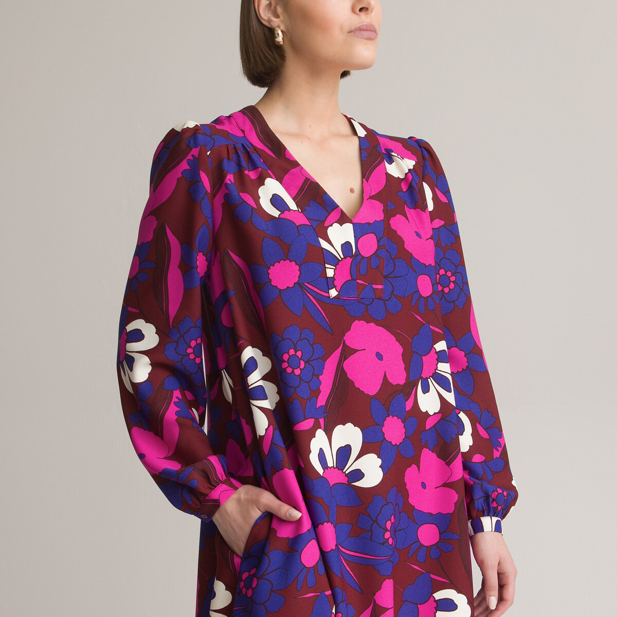 ANNE WEYBURN<br>Vestido reto, estampa floral, comprimento midi
