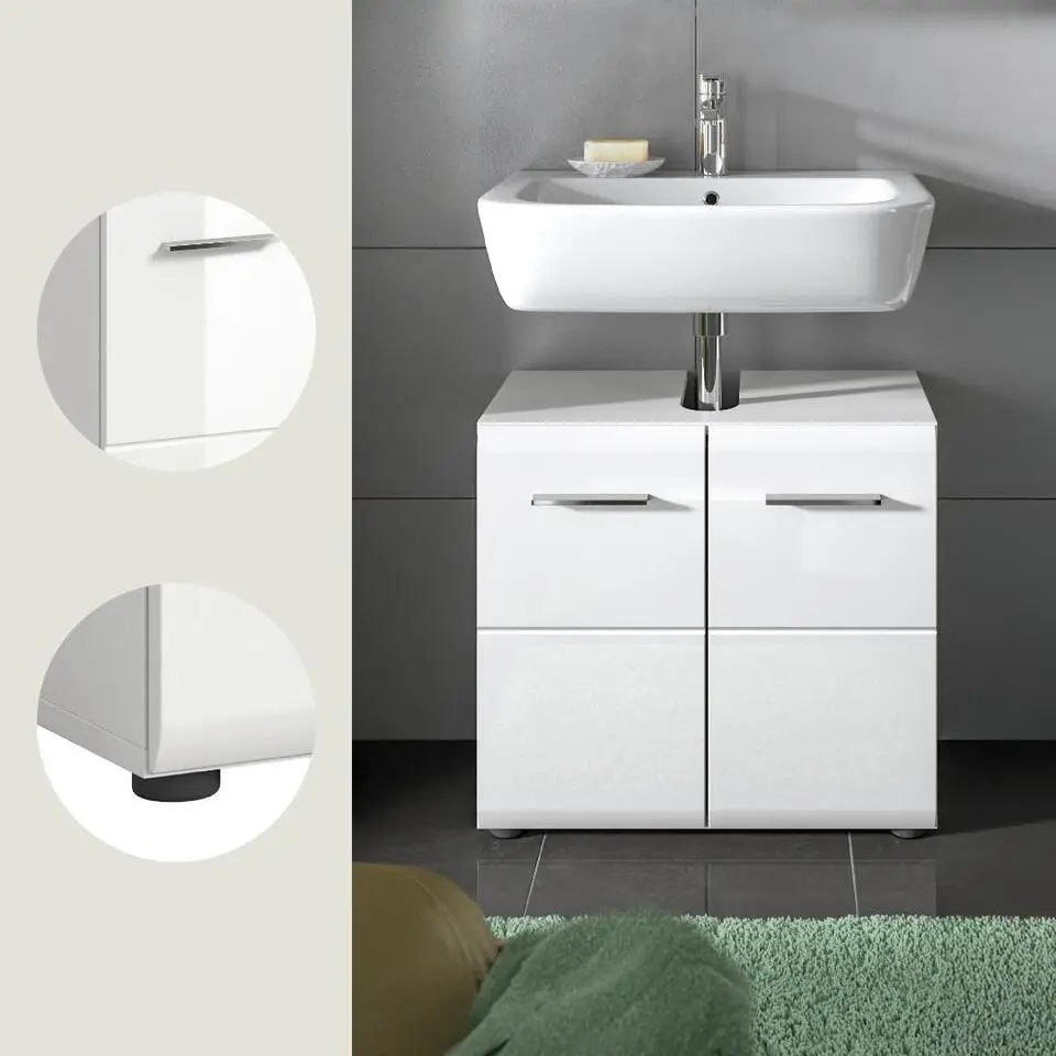 Hioshop Ice wastafel 2 deuren wit hoogglans- wit