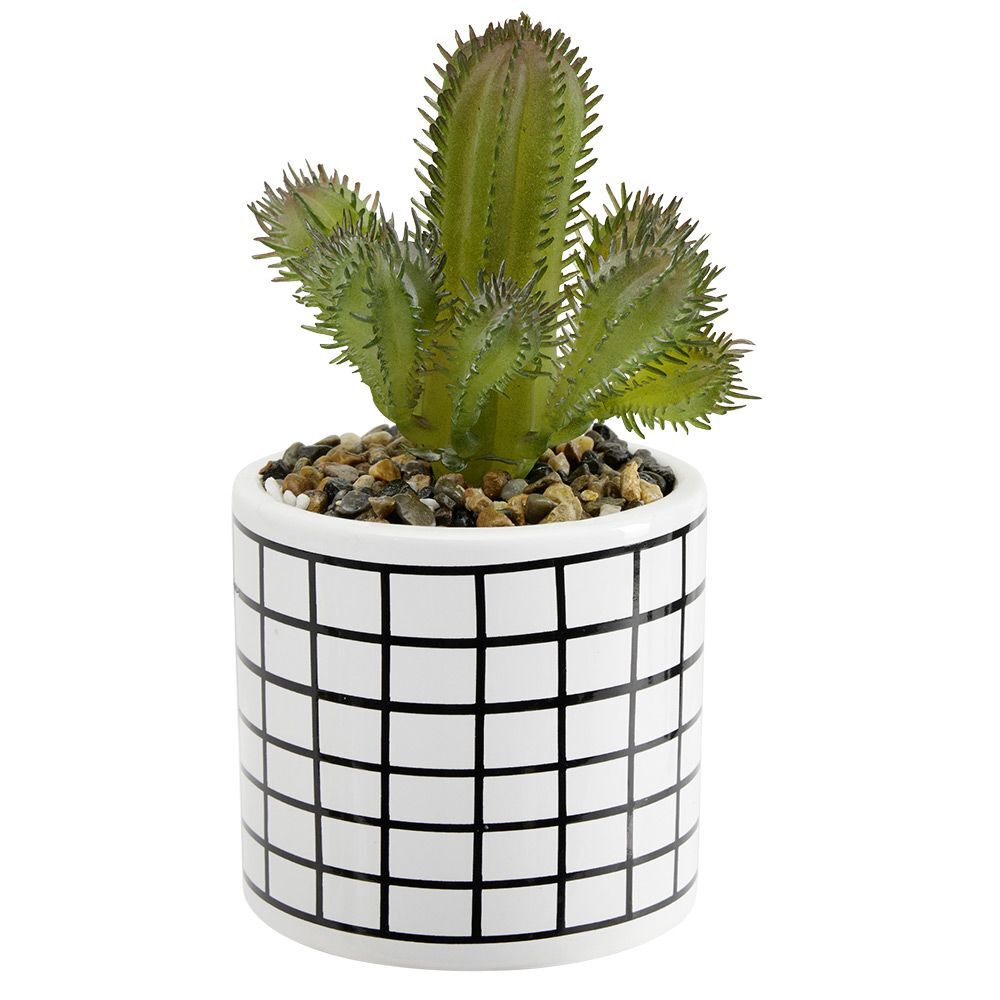 Cactus artificiel pot à carreaux Ø7xH10,5cm