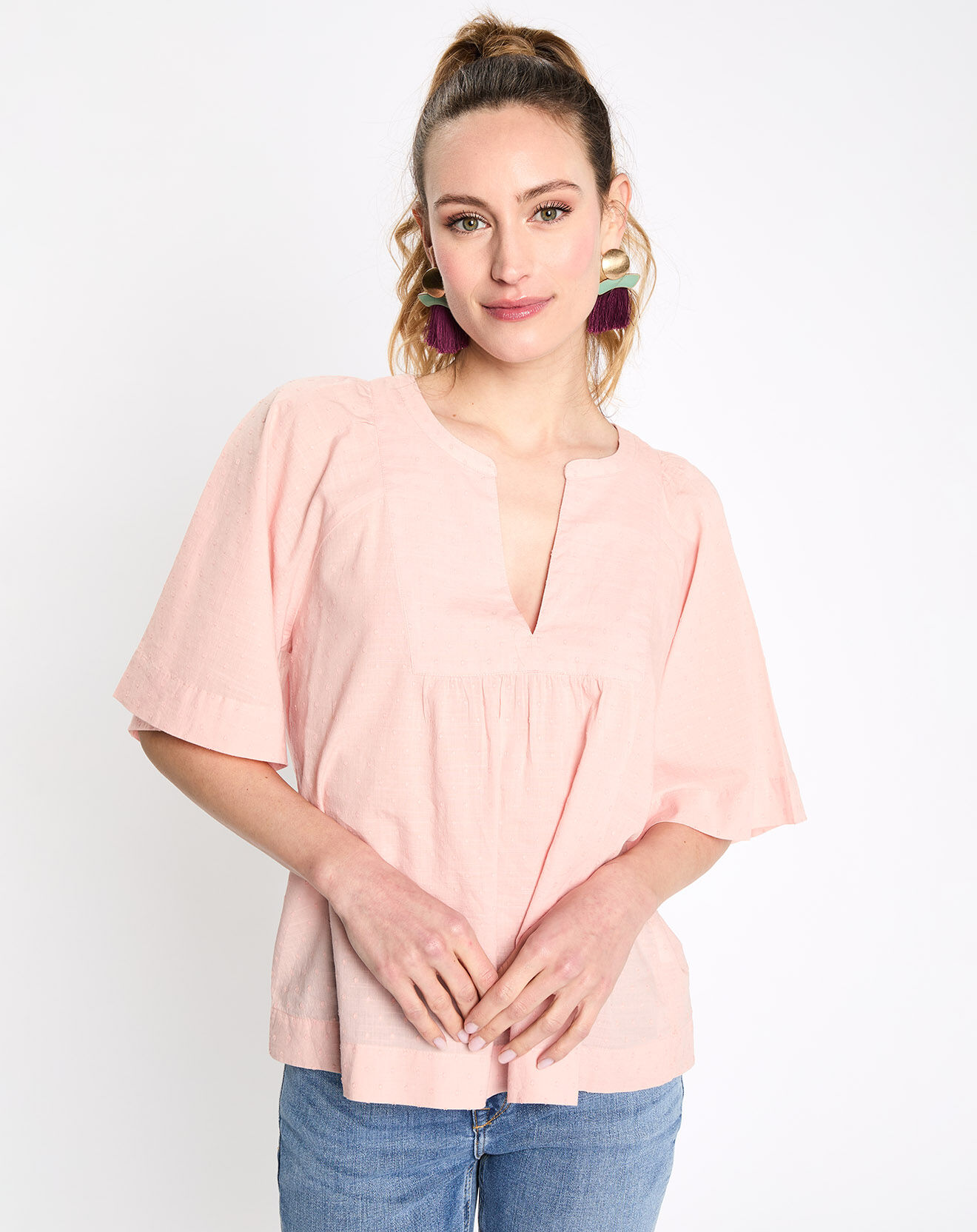 Esprit Blouse plumetis manches courtes rose clair
