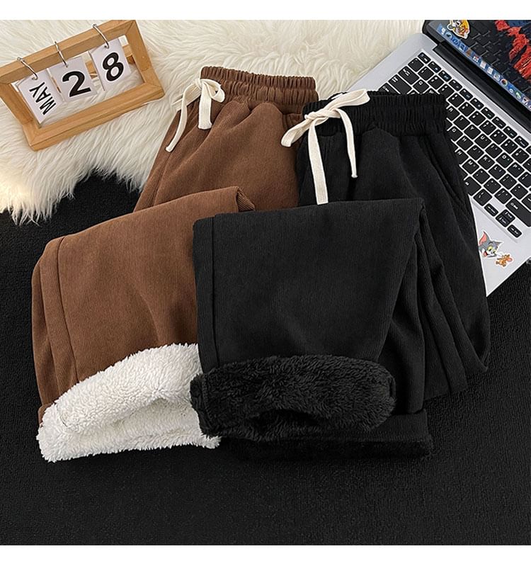 Filmas - Hoge taille effen fleece-gevoerde rechte broek