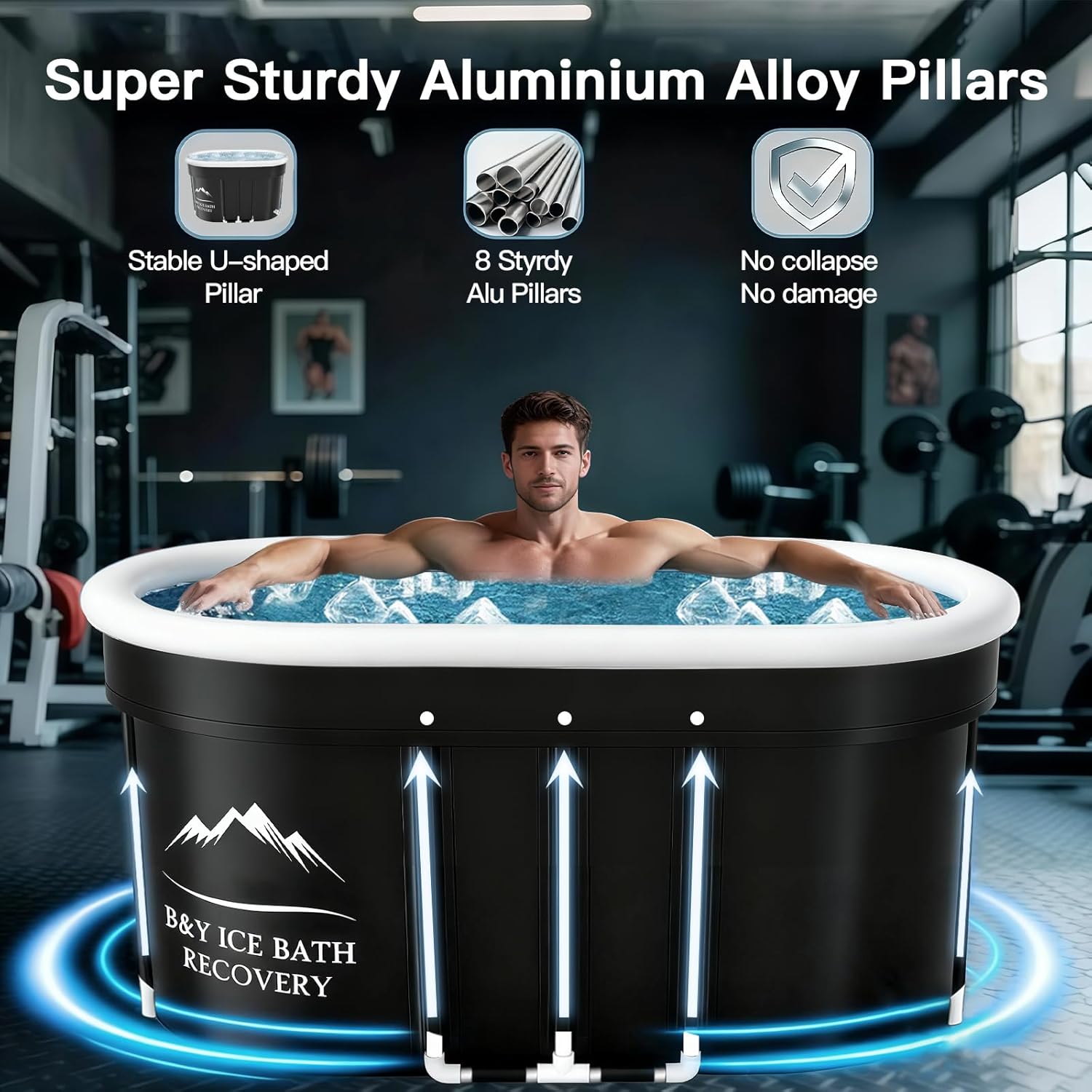 B&Y Ovales Eisbad, Faltbare Badewannen Erwachsene, Isolierte Eistonne für Innen und Außenbereich, Kältetherapie für Sportler Athleten, Ice Bath/Cold Plunge für Zuhause (Schwarz 120x65x65cm)