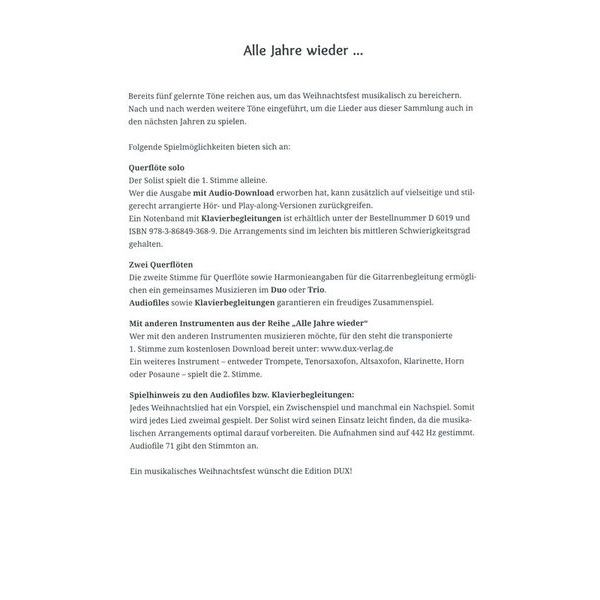 Edition Dux Alle Jahre wieder Querflöte