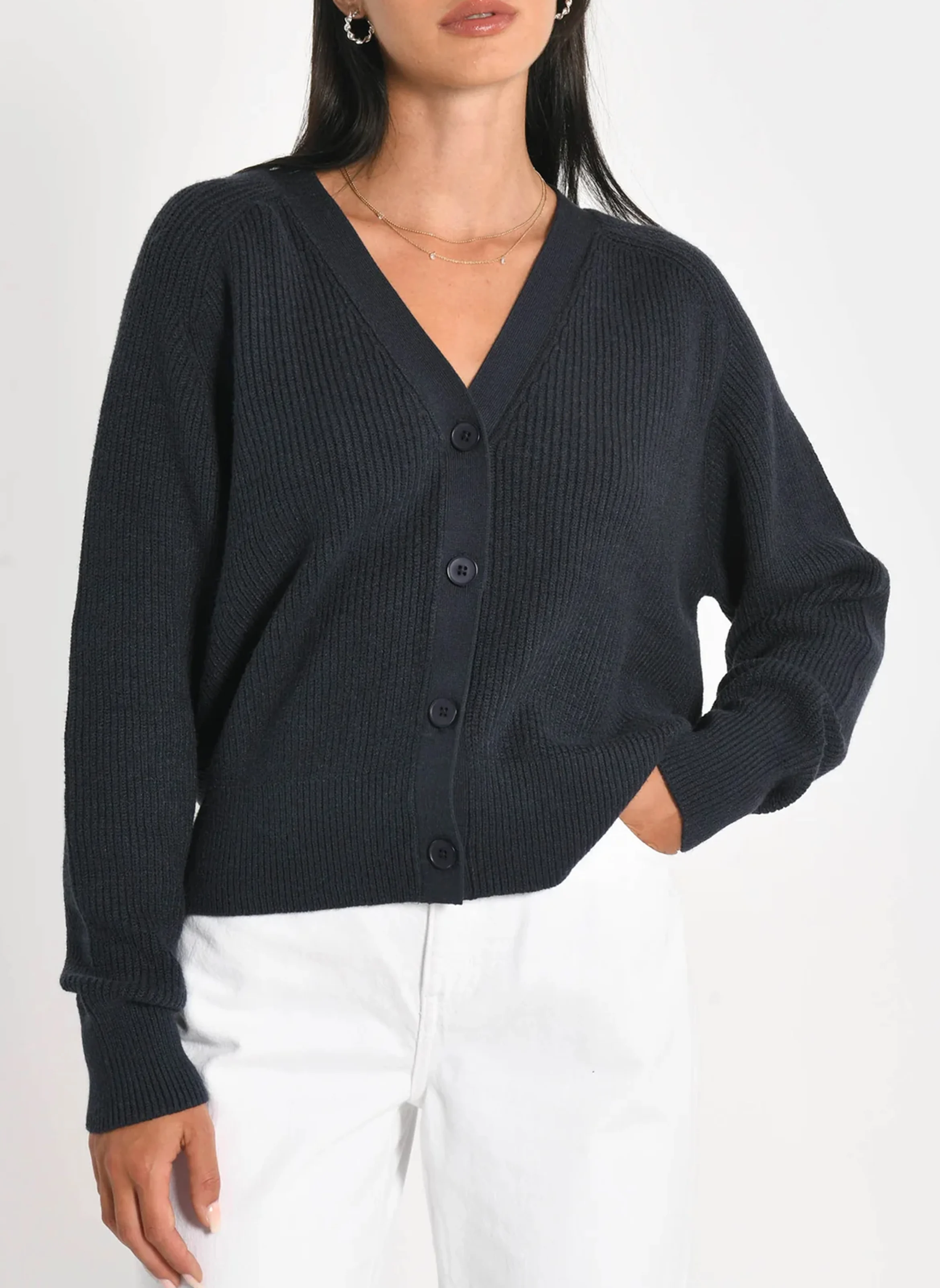 LOU - Cardigan boutonné à col v | Bleu