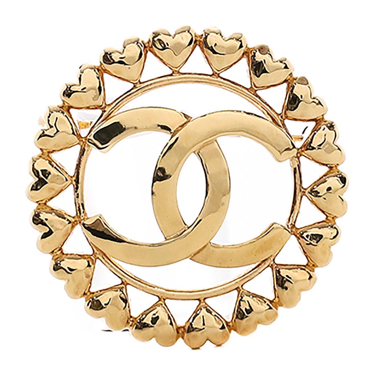 Chanel Broche CC à coeurs dorée - Très bon état