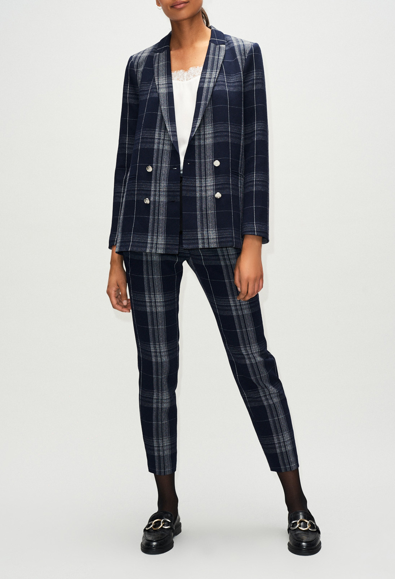 Veste tailleur croisee motif carreaux