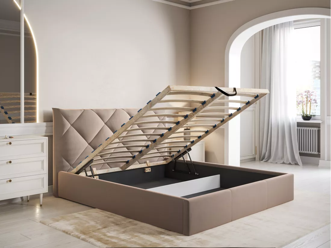 Lit coffre 160 x 200 cm - Velours - Beige - STARI de Pascal Morabito