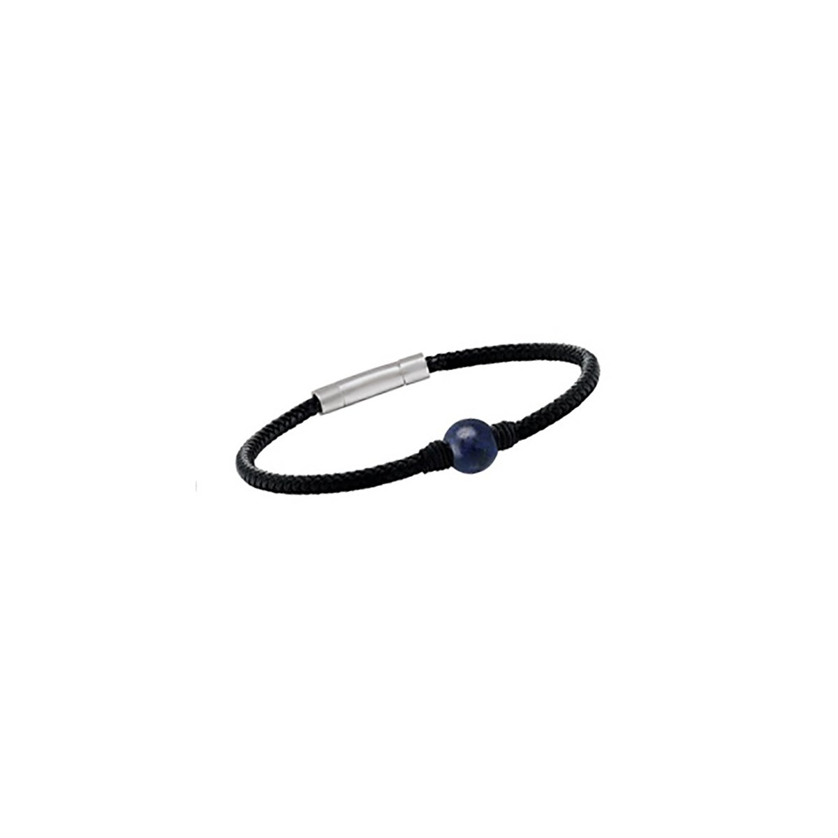Bracelet Jourdan Albann Acier Cuir tressé noir Lapis