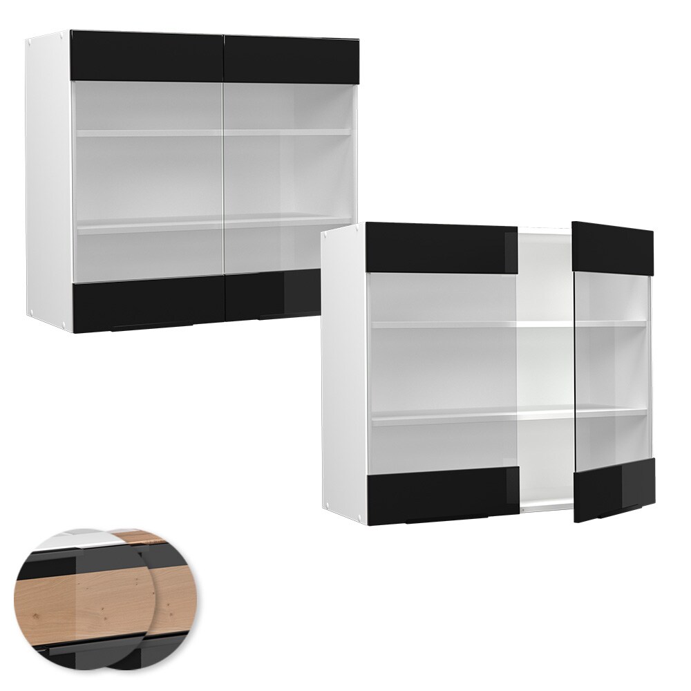 Vicco Glashängeschrank Küchenschrank Küchenmöbel Fame-Line Weiß Schwarz 80 cm modern Hochglanz