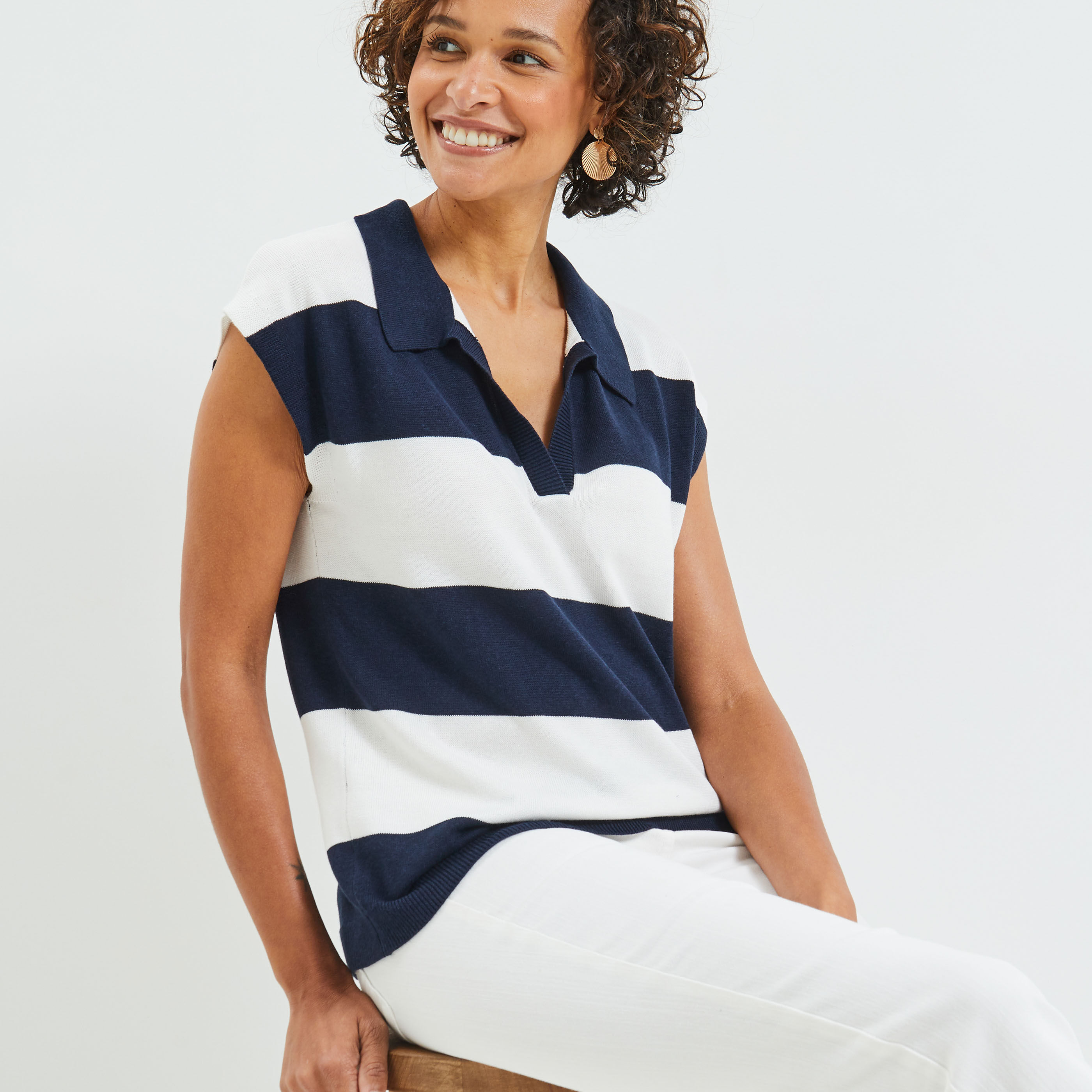 Polo rayé femme - MARINE