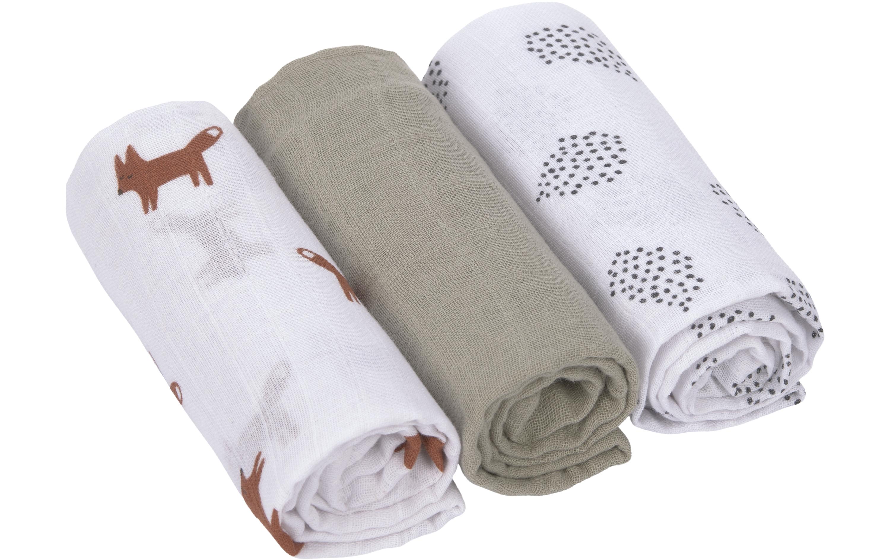 Mulltuch 3er Set 60 x 60 cm Little Forest FoxEinschlag- und Mulltuch 3er-Set