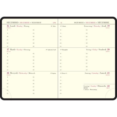 Agenda de poche Cassandra La Semaine Planifiée 13 - 1 semaine sur 2 pages - 9 x 13 cm - disponible dans différentes couleurs - Exacompta