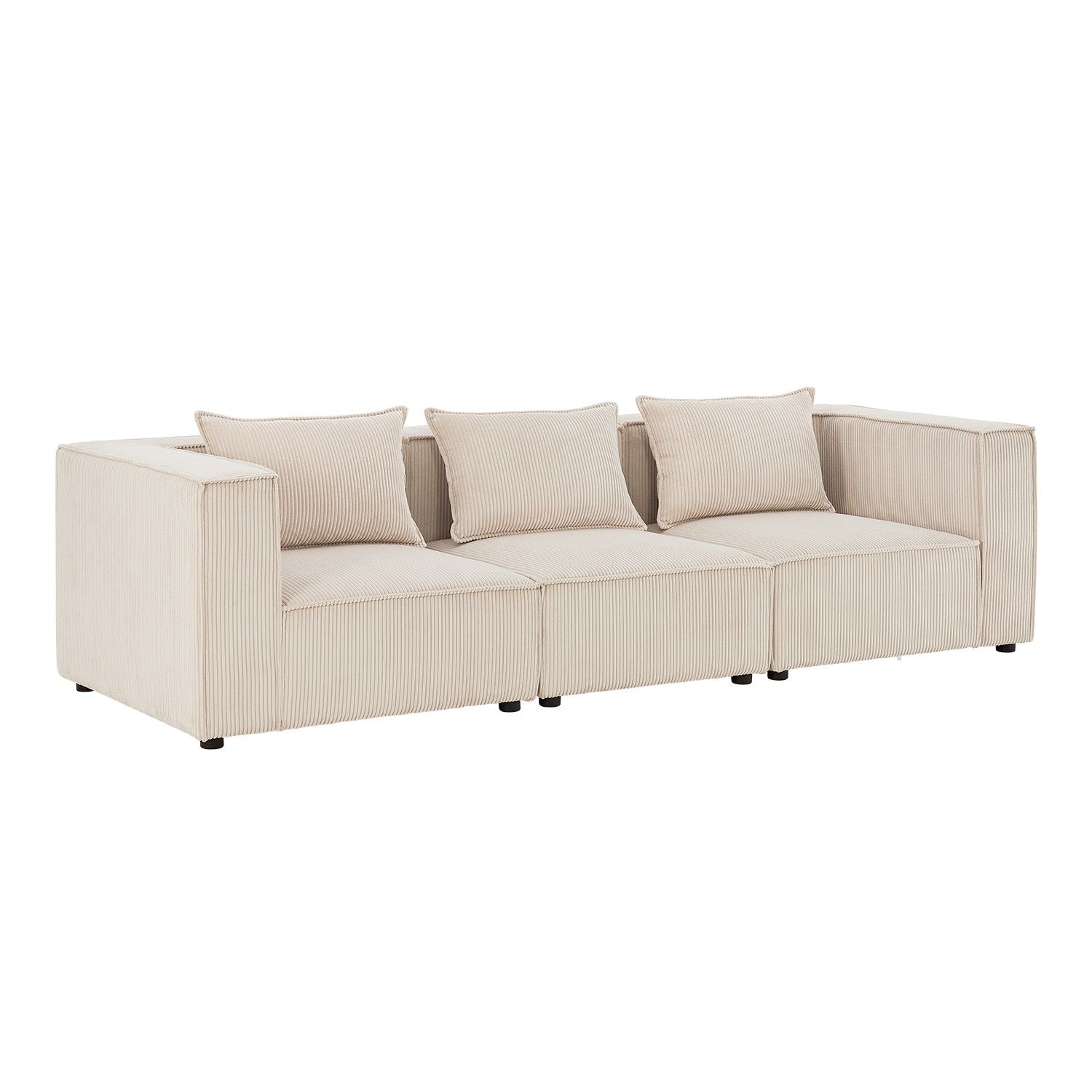 Juskys modulares Sofa Domas M - Couch Wohnzimmer - 3 Sitzer mit Lehnen & Kissen - Cord Beige
