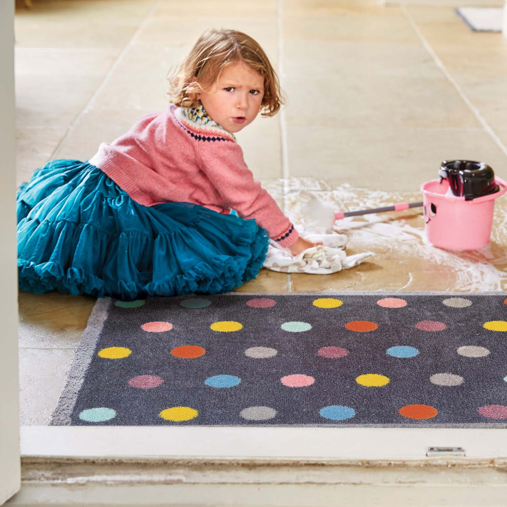 Tapis d'entrée en matière recyclée 65 x 85 cm pois colorés